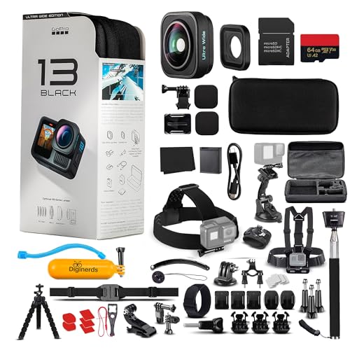 Image of GoPro HERO13 (Hero 13) Ultra Wide Edition in Black - Waterproof Action Camera - 5.3K HDR Video, 27MP Photos, 1/1.9" Image Sensor, Live Streaming, Webcam + 64GB Card & 50 Piece Accessory Kit - Bundle