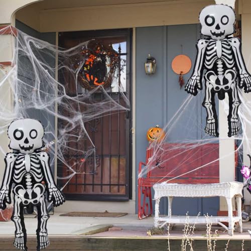 Image of Skeleton Man Balloon Halloween Balloons Skeleton Man Foil Balloons for Skull Themed Party Birthday Party Supplies Decorations Halloween Party Decorations Ballons Party Sets-3PCS