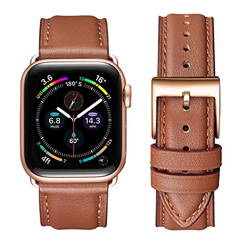 Genuine Leather Replacement Band Compatible with Apple Watch Series 6/5/4/3/2/1, (Brown/Rose Gold Connector, 38mm 40mm) for $11.38 F/S w Prime or Order 25+ @Amazon