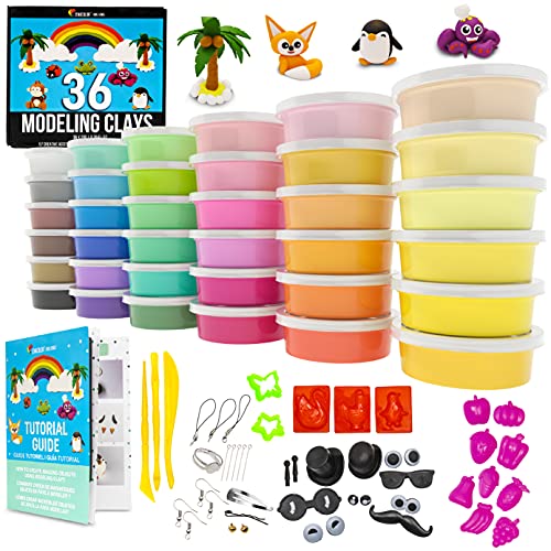 Air Dry Clay for Kids, 97-in-1 Clay Kit Set (36 Colors of Modeling Clay with 57 Molding Accessories & 3-Piece Tool Set) - Soft, Non-Toxic Modeling Clay for Kids Ages 3+ & Adults