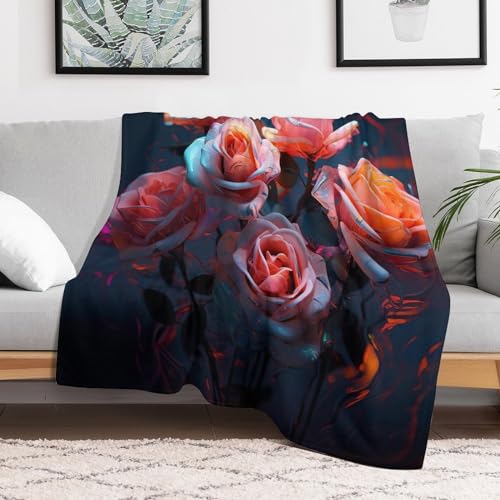 Couverture jeté flannel à motif fleur très doux et chaud pour canapé et lit 150x200cm