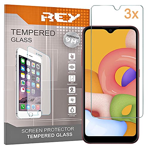 REY 3X Protector Pantalla para Samsung Galaxy A01 - Galaxy M01, Cristal Vidrio Templado Premium