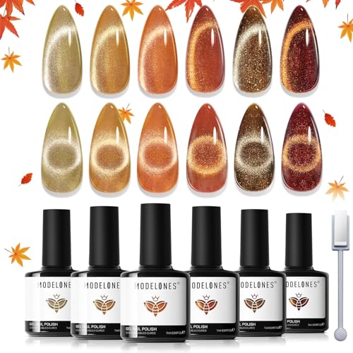 Modelones Cat Eye Fall Gel Polish Set 6 Colors with Magnet