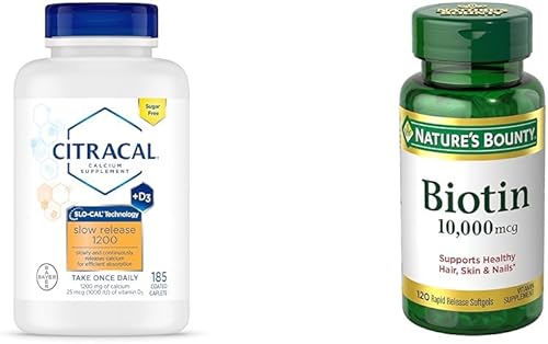 CITRACAL Mezcla de citrato de calcio y carbonato de calcio de liberación lenta 1200, 1200 mg y biotina Nature's Bounty, apoya el cabello, la piel y