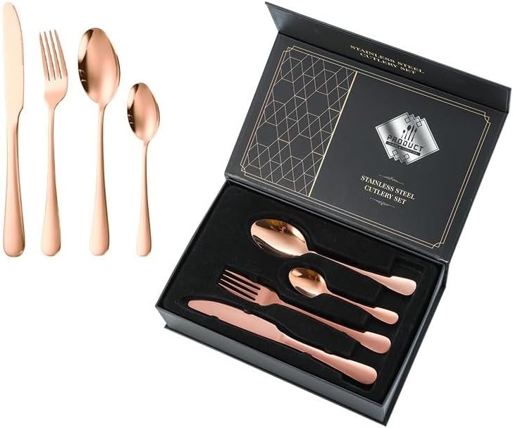 Silverware Flatware Set, 16-piece Stainless Steel Silverware Set Service For 4, Steak Knife, Fork And Spoon, Four Main Pieces(Rose Gold)