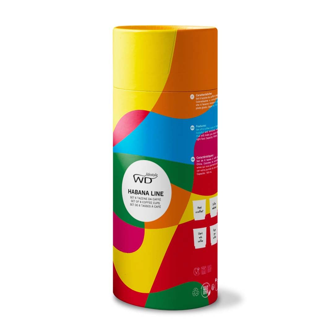 WD LIFESTYLE Set di 6 tazze da caffè 100 ml in porcellana New Bone China. In confezione regalo