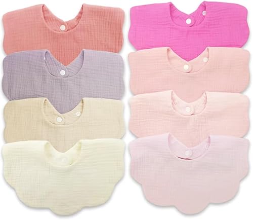 Miniatura 12 de EllieHouse Baby Bibs for Girls Boys 8 Pack Muslin Drool Teeth Drooling Teething Bibs Muslin Cotton for Toddler Infant Brillante