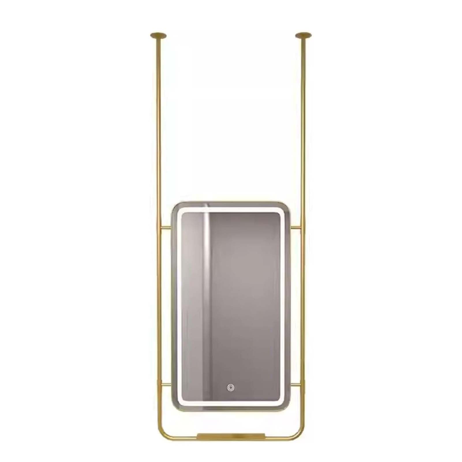 THEGA Mounted Mirror With LED Lights, Touch Screen Control Ceiling Hanging Mirror, HD Vanity Make-up Mirrors, Adjustable Brightness, For Bathroom Washroom Shaving(Gold,120L x 60W cm)