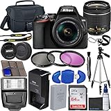 Nikon D3500 DSLR Camera with 18-55mm VR Lens + 64GB Card, Tripod, Flash, 3 Piece Filter Kit, Case, and More