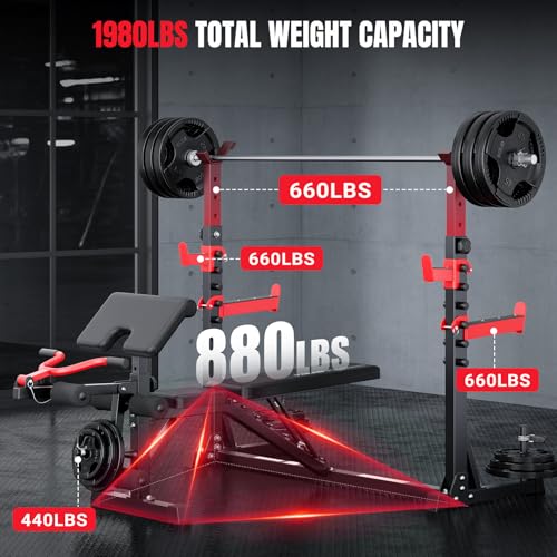 YOLEO Weight Bench with Rack - Bench Press Set, Leg Extension, Preacher Curl & Flat/Incline/Decline Full Body Workout Bench, Adjustable Olympic Weight Benches for Home Gym(47.44IN WIDE GRIP) - Image 4