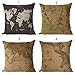 Nunubee Mappa del Mondo Vintage Cuscini per divani Decorativo Lino Cuscino copricuscini Divano Caso Federa per Cuscino 18x18 Inch / 45x45 CM - 4Pezzi