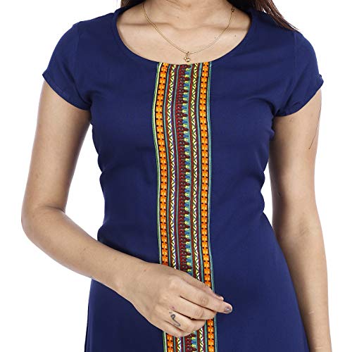 Image of Hand Block Printed Jaal Weave Cotton Straight Kurta /Handloom Kurtis /Ethnic Wear Kurta /Cotton Kurtis (KF22-S, Multi-Coloured, Small)