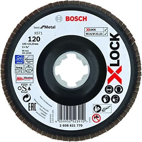 Bosch PRO X571 Fächerschleifscheibe X-Lock 125mm Körnung 80 – Für Stahl & Edelstahl, Schneller Wechsel, Passend Für Kleine Winkelschleifer