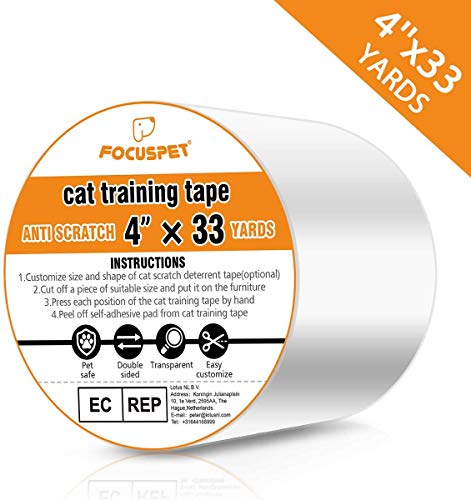 FOCUSPET Cat Scratch Deterrent Tape 4" x 33 Yards (33% Wider) Furniture Protectors