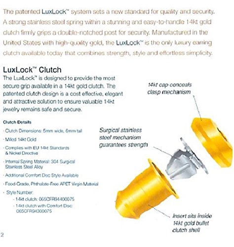 LuxLock World's most secure USA Patented Replacement Earring Back in 14k Yellow (Patent # US8365369)3