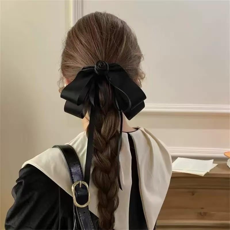 Retro Black Camellia Ribbon Hair Accessory Updo Fabric Headwear image 3