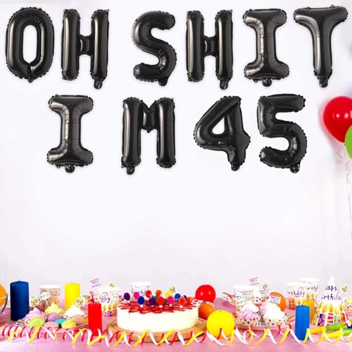 Image of Oh I'm 45! Latex Balloons 16 Inch Black Hallo Forty Five Cheers to 45 Years Old Theme Decor for Man Woman Happy 45th Birthday Party Photo Studio Prop Flag Decorations Favors Supplies