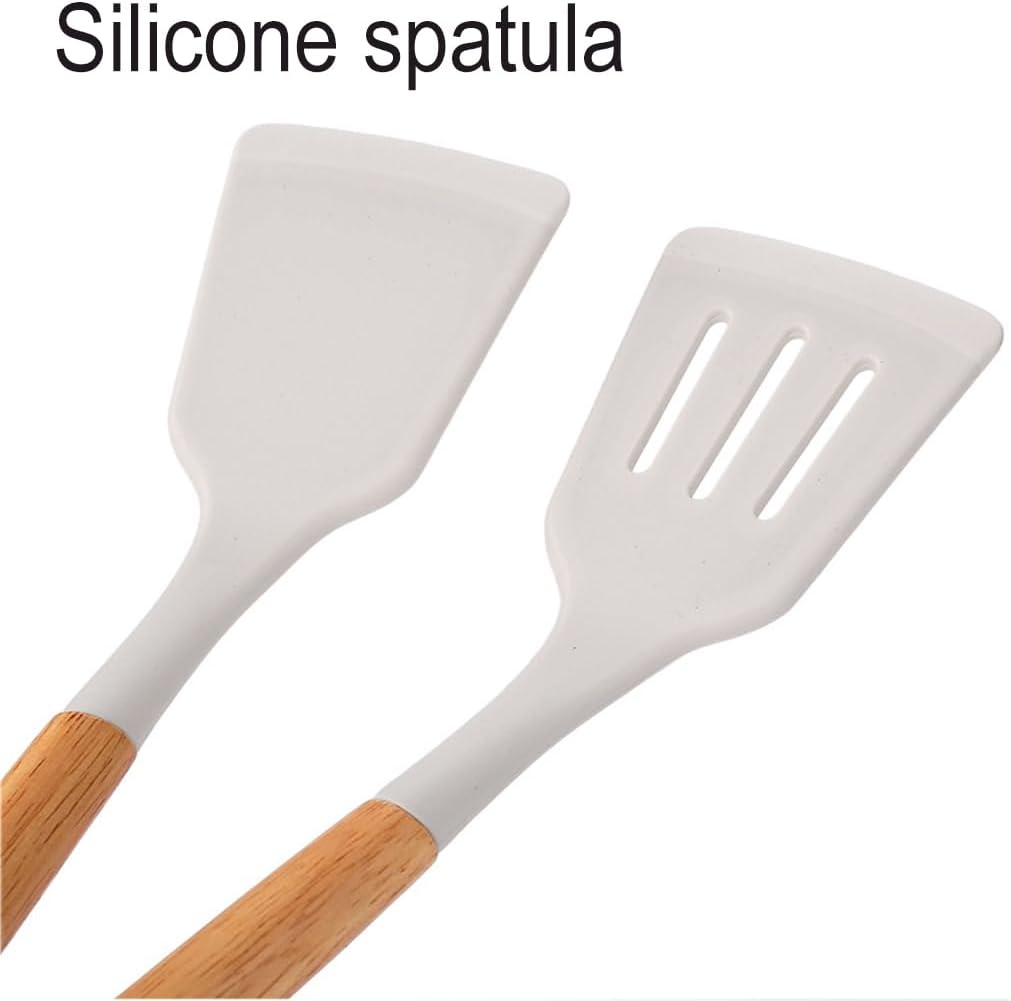 Kitchen Cooking Utensils and Knife Set with Block, 19 Pieces Cooks Cutting Set 11 Silicone Utensils Tool 5 Pcs Sharp Stainless Steel Chef Knives Scissors Whisk Tongs and Cutting Board (Beige)