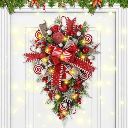 Weihnachten Türkranz Beleuchtet, Weihnachtskranz Tür Außen mit LED...