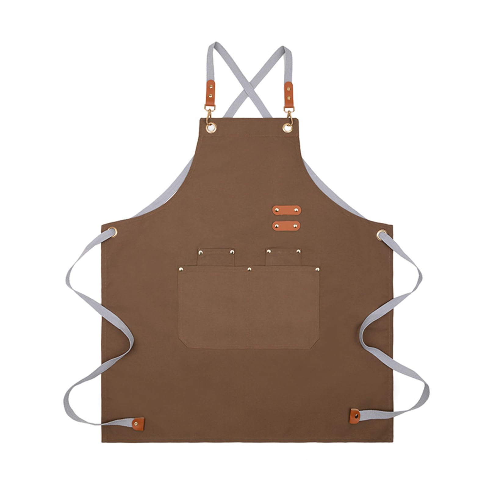 Astralong Unisex Brown Long Knee-Length Chef Apron, Cross Back Kitchen Cooking Apron, Adjustable Long Baking Aprons, Work Pinafores With 4 Pockets, Waterproof Oil-Resistant Canvas Work Pinafore For Women Men (Brown)