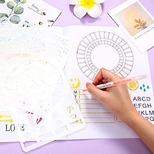 24 Pieces Journal Stencil Set Plastic Planner Bullet Journaling Stencils Ultimate Productivity Stencil DIY Templates to Create Calendars Schedule for A5 Journal Scrapbooking Notebook