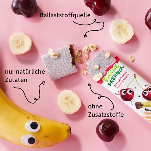 FRECHE FREUNDE Bio Fruchtriegel Banane & Kirsche, Obst Riegel für Babys und Kinder ab 1 Jahr, fruchtiger Snack ohne Zuckerzusatz, vegan, laktosefrei, 6er Pack, 6x (4x 23g)
