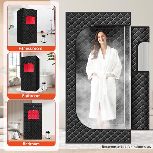 Image of Portable Steam Sauna Box with Red Light Therapy & 3L Large Steamer | 1200W Fast Heating Home Sauna for Relaxation, 71 inch Tall Indoor Personal Sauna Tent with 15 Gear Timer, Black