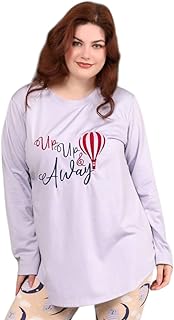 بجامة حريمي قطعتين صيفي قطن – بيجامة حريمي مقاس كبير Big Size مريحة للنوم والبيت – تيشيرت كم طويل وبنطلون مطبوع – ستايل عصري وخفيف