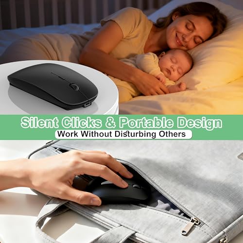 Image of Gizdot-S1 Bluetooth Mouse for Laptop /MacBook Air /Pro & iPad, Wireless Rechargeable Mouse with Type-C, Slim Mouse Jiggler for iMac, 4 Connection Modes, Silent Click, 1600 DPI Compatible Mac OS /Windows