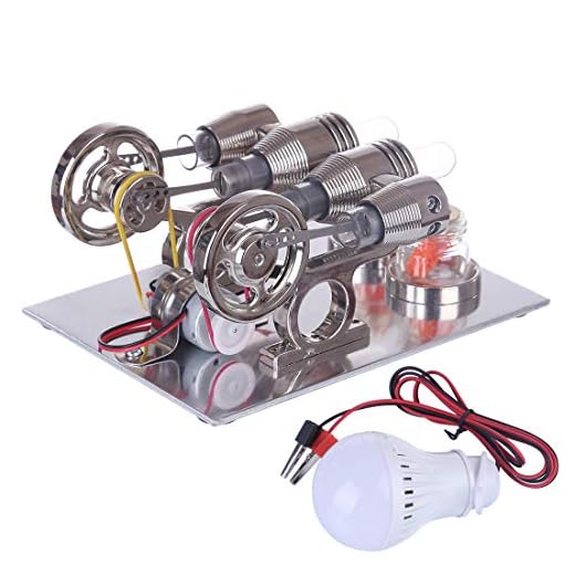 Yamix Double Cylinder Stirling Engine Motor Model Educational Toy Electricity Generator Physics Science Experiment Toy for Kids Adults