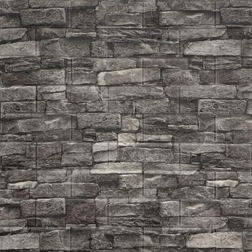 Image of 3D Brick Wallpaper for Wall | Self Adhesive PE Foam DIY Panel | Peel & Stick Decor for Home, Living, Bedroom & Office (70 x 77 cm, Appx 5.8 Sq Ft) (1, Black Stone)