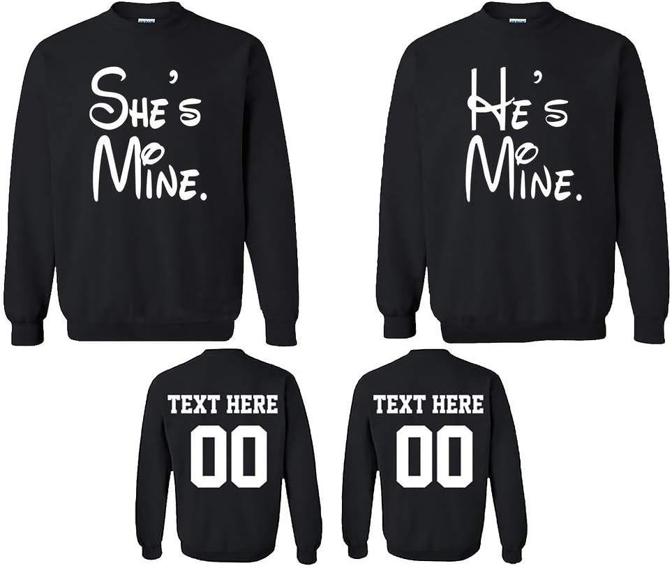 Personalized She He is Mine Letters Back Custom Couple Hoodie Crewneck Sweatshirt T-Shirt & Tank top