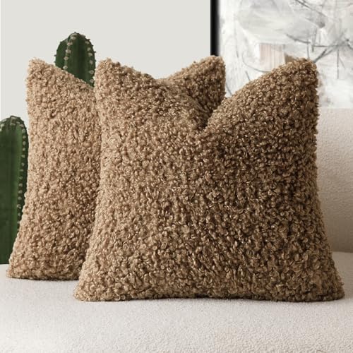 Image of Foindtower 2 Pieces 24x24 Inch Dark Bronze, Faux Fur Throw Pillow Cover Accent Sherpa Furry Pillow Covers Fuzzy Soft Pillowcases Cozy Sheepskin Decorative Fleece Cushion Case for Bed Couch Living Room