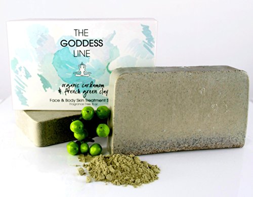 Organic Cardamom & French Green Clay Face and Body Skin Treatment Soap - Fragrance Free By The Goddess Line