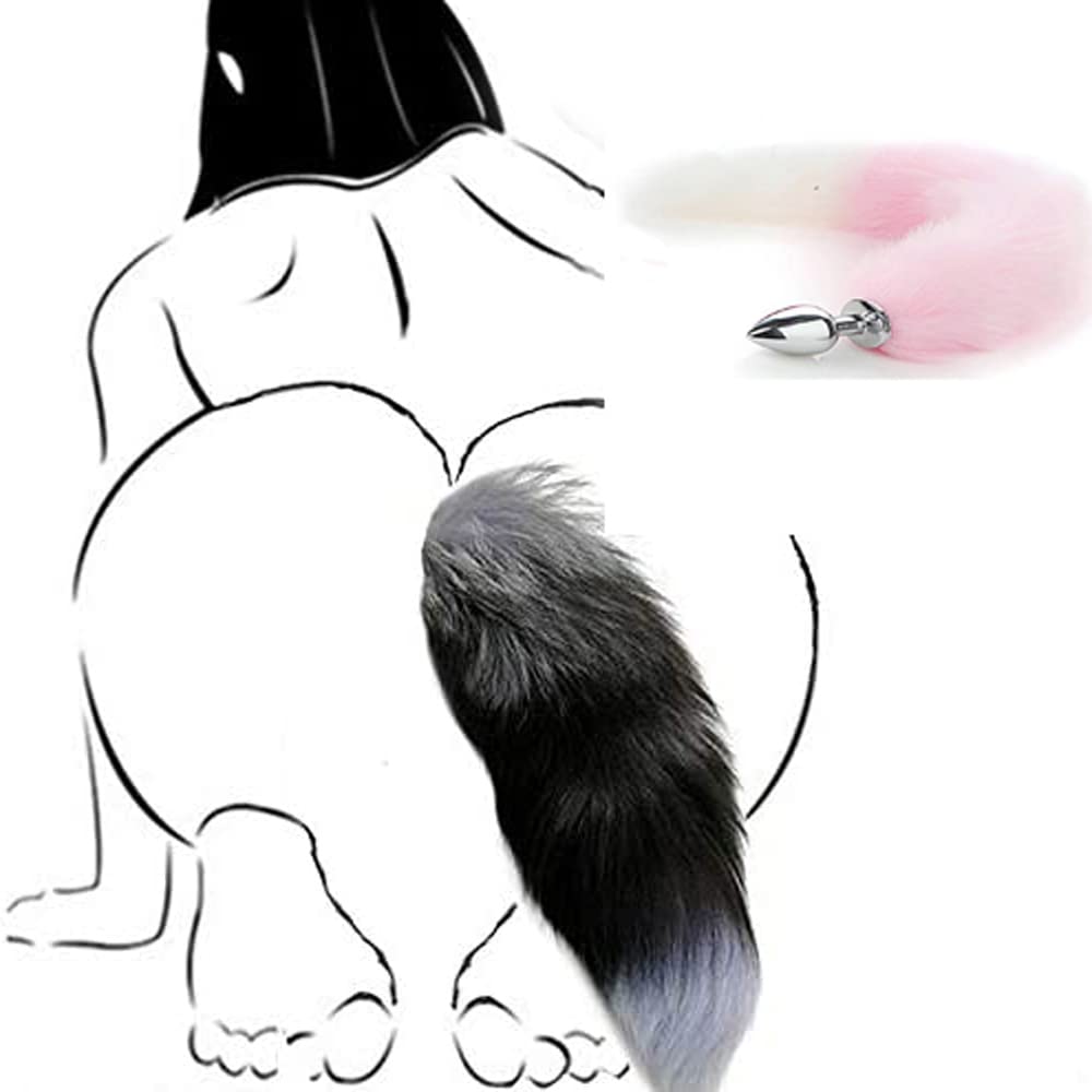 Ooiixx Butt Plug Fox Tail Cosplay Anal Plug Anal Butt Plug Adult Sex Toys for Beginner Women Men Couple (18" Black-1): 18"Pink Full Kit