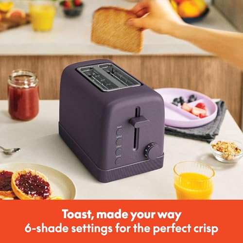 Image of bella 2 Slice Toaster, 6 Setting Shade Control w Reheat, Cancel, Bagel & Defrost Buttons, Removable Crumb Tray, Anti Jam & Auto Shutoff, Auto Centering Guides & Cord Wrap, 900 Watt, Plum
