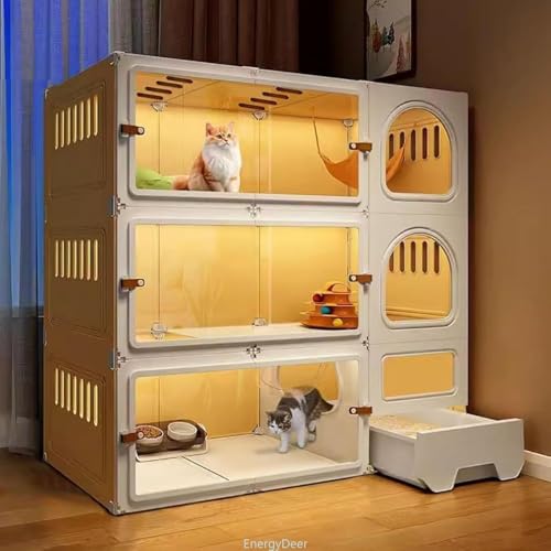 EnergyDeer 猫ケージ 室内用・大型DIY猫用フェンス、通気性良好、猫トイレ付き、1〜3匹の猫の運動スペースに最適 (3段105*45*105cm,白色)