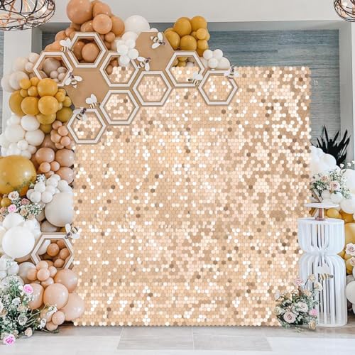 Image of Champagne Sequins Backdrop 3ftx4ft Shimmer Wall Backdrop Glitter Party Backdrops for Wedding Birthday Bridal Shower Decor