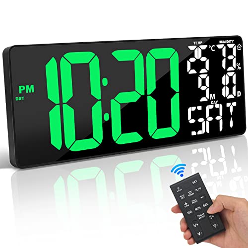 [Oversized] 18 Large Digital Wall Clock with Remote Control, Auto-Dimming Digital Clock Large Display with Date/Temp/Week, DST, Alarm, 5.9”Jumbo Numbers Large Digital Clock for All Large Spaces Use