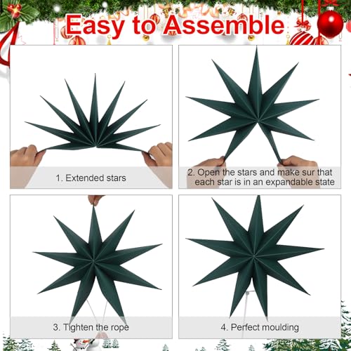 Image of 12 Inches 5 PCS Dark Green Paper Star Lanterns Christmas Party Decorations Hanging Stars Christmas Party Decorations Wedding Birthday Christmas Home Party Decorations(9 Pointed)