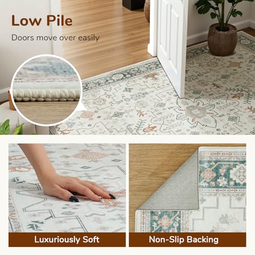 Tapete decorativo Lessymo 5x7 pies crema y verde miniatura 5