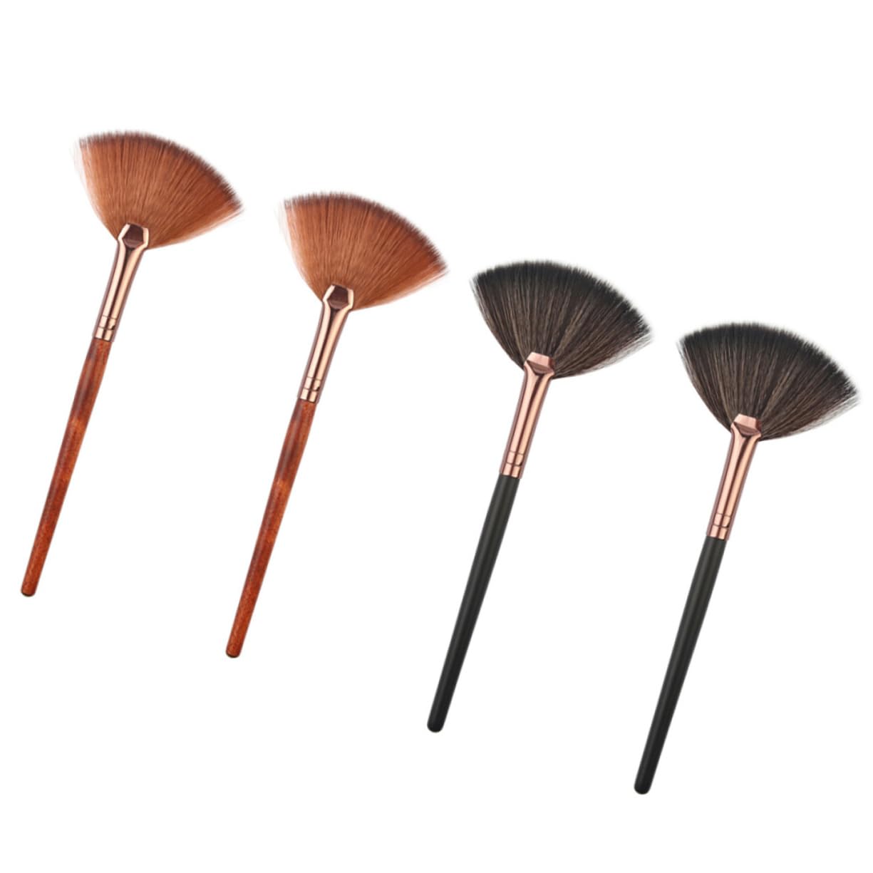 FOMIYES 2sets Professional Long Handle Fan Shape Blusher Brush Makeup Brush Kit 4pcs*2
