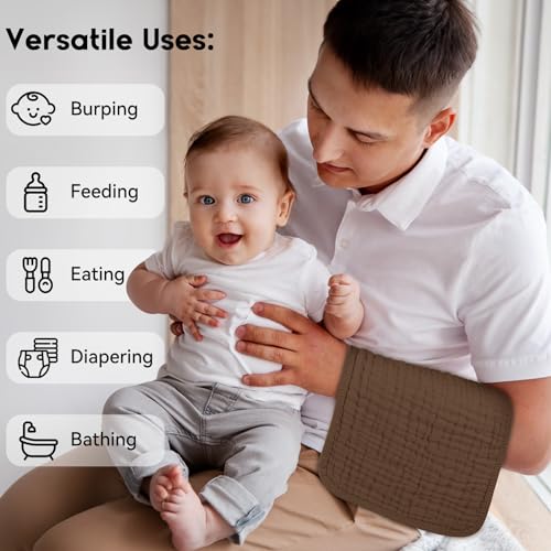 Image of Unnivoll Muslin Burp Cloths for Baby 100% Cotton Burping Cloths for Boys Girls Large 20''X10'' Extra Soft and Absorbent 12 Pack - Gradient Coffee
