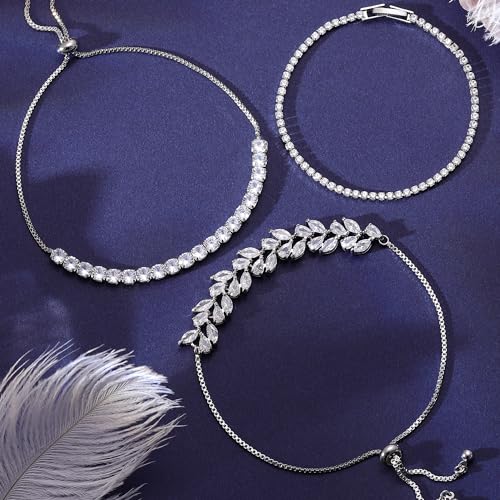 14K Gold Plated Tennis Bracelet Cubic Zirconia Classic Adjustable Bracelet Silver Bracelets for Women Girls Birthday Valentine Mother's Day Jewelry Gift4