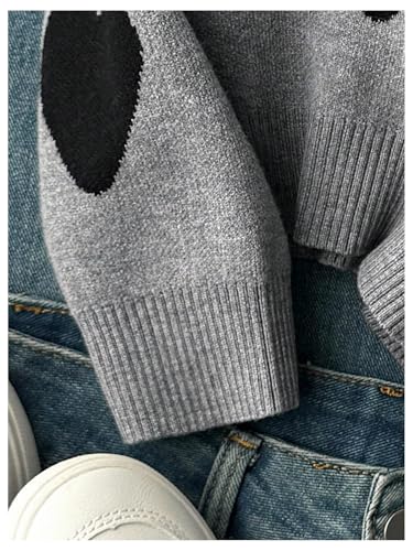 Image of BEAUDRM Girl's Cute Bow Sweater Crew Neck Long Sleeve Drop Shoulder Loose Pullover Tops