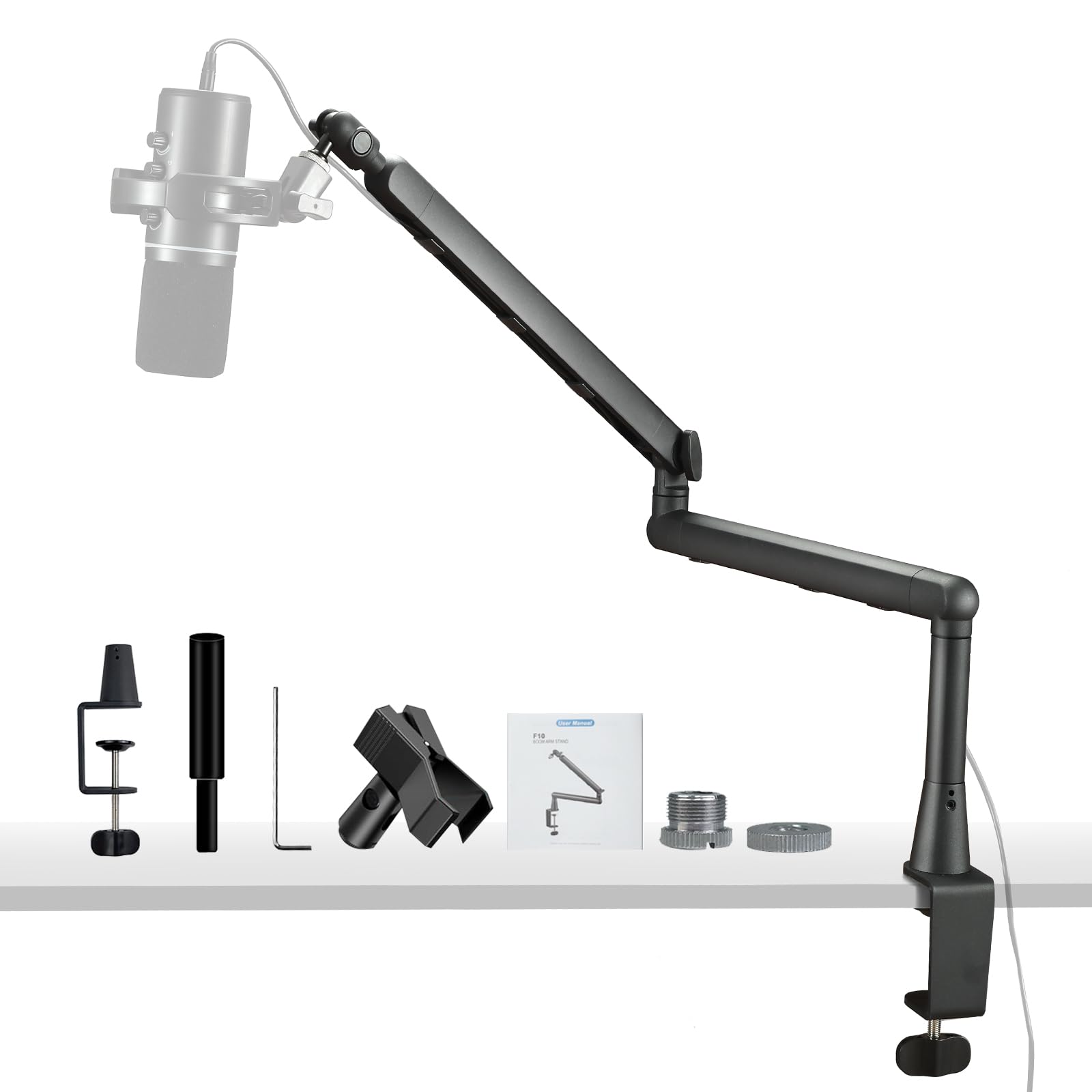 Microfono Dinamico con Braccio e Gestione Cavi, per PC/PS4/5/Mac | Microfono a Braccio con Ghiera Regolazione. Compatibile Snowball, SoloCast, Elgato Wave. per Gaming, Streaming, Registrazione