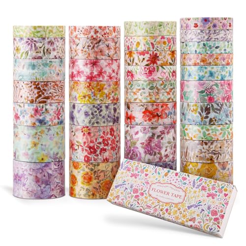 Image of PAGEMORE 32 Rolls Washi Tape Set, Colored Floral Decorative Masking Tape, Artists Tapes for Junk Journal, Journaling, DIY Craft Projects, Scrapbooking Supplies Decor