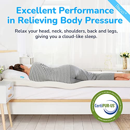 RECCI Memory Foam Mattress Topper, Pressure-Relieving Mattress Topper for Back Pain, Non-Slip Design with Removable & Washable Cover, CertiPUR-US