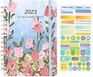 Diary 2023 A5, Notebooks A5 2023 Diary, Week to View 12 Month Daily Planner 2023, Monthly & Weekly Planner with Monthly Tabs, Back Pocket, Elastic Closure, Stickers (City Rose)