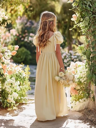 V Neck Junior Bridesmaid Dress for Wedding Party Puff Short Sleeve Chiffon Flower Girl Dress2